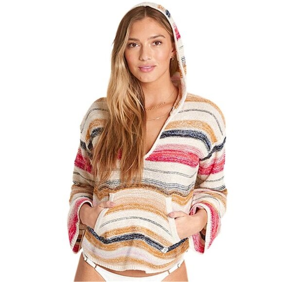 Billabong Hoodie Baja Beach Hooded Sweater Multi-Colored Stripe Womens Large - Picture 15 of 15